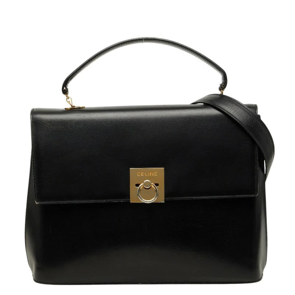 Celine top handle 2way bag silhouette goldtone ring lock Black